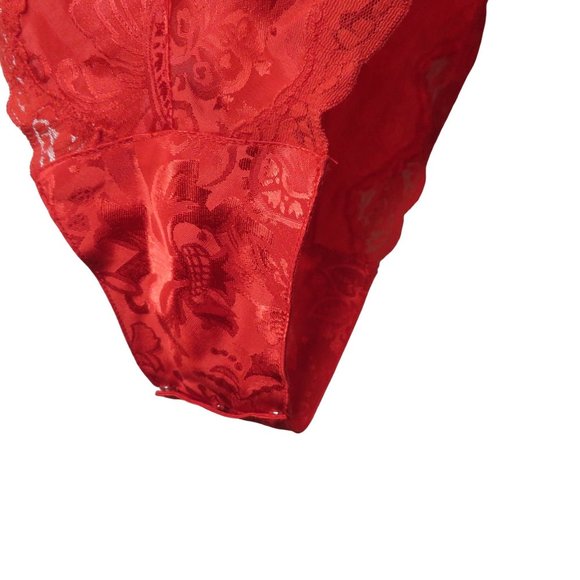 Victorias Secret Gold Label Red Satin Brocade Teddy One Piece M Valentines Bows - Picture 10 of 13